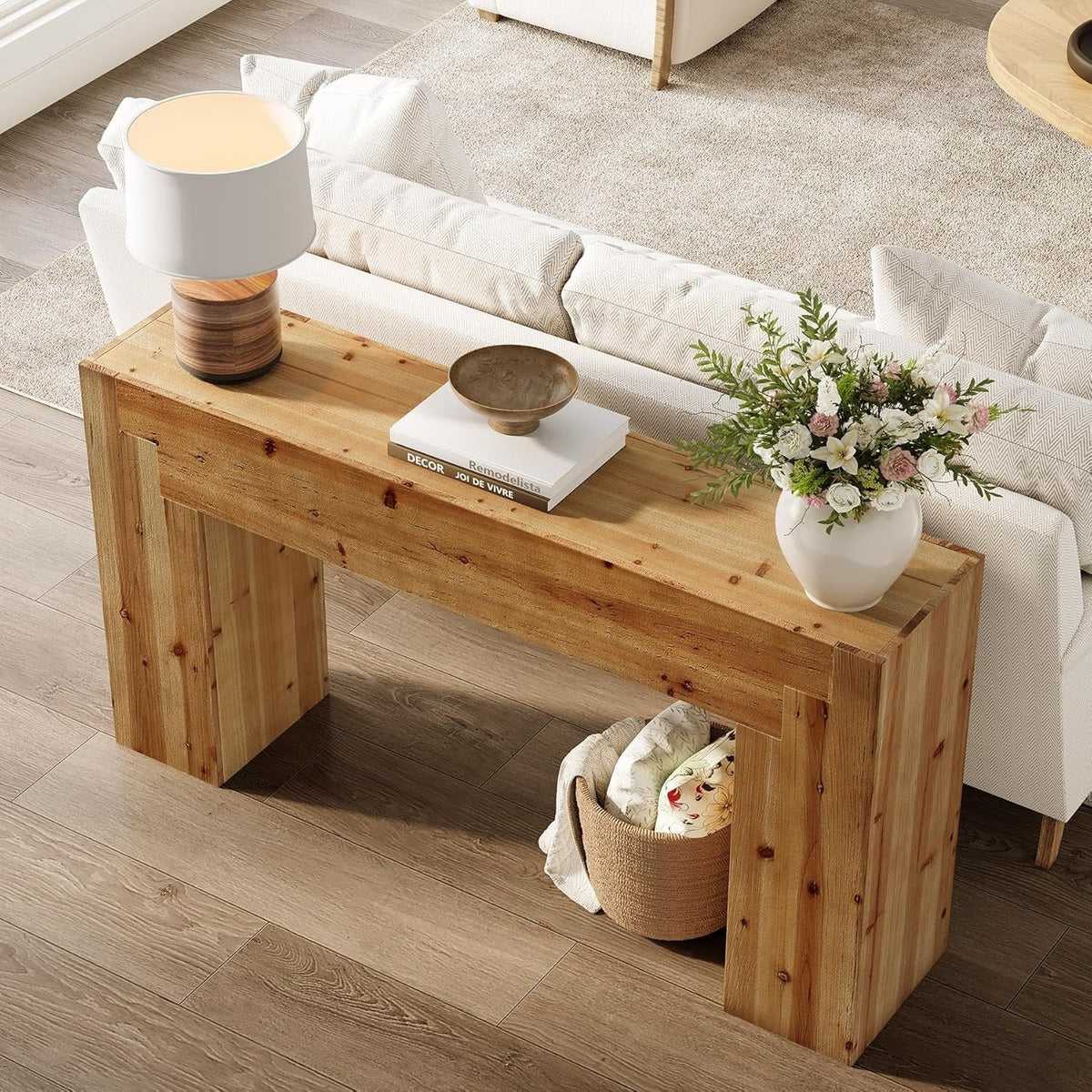 62.99" Console Table, Farmhouse Wood Sofa Entryway Table Indoor for Hallway