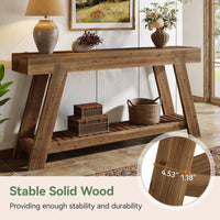 62.9" Console Table, Solid Wood Narrow Sofa Couch Table with Storage for Entryway