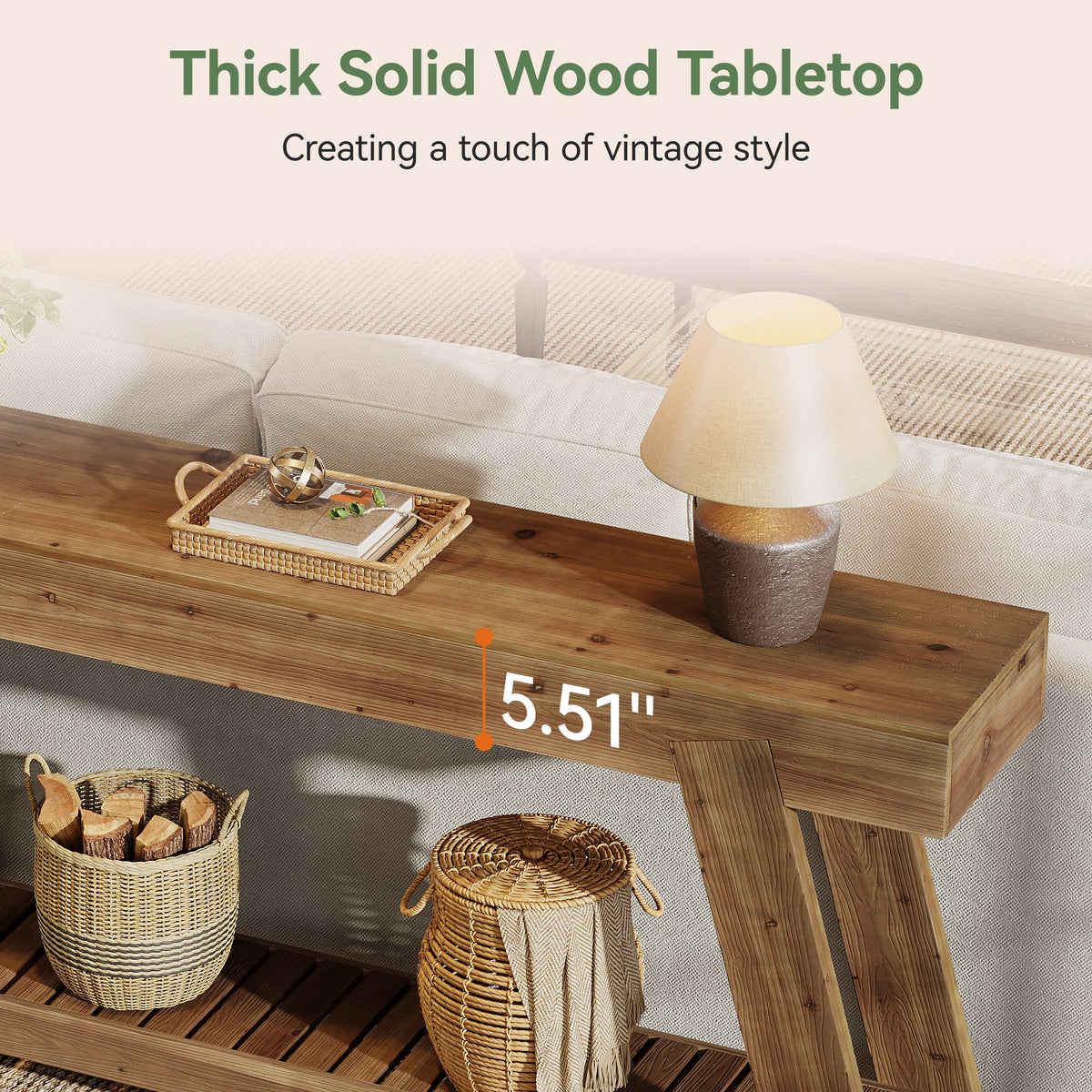 62.9" Console Table, Solid Wood Narrow Sofa Couch Table with Storage for Entryway