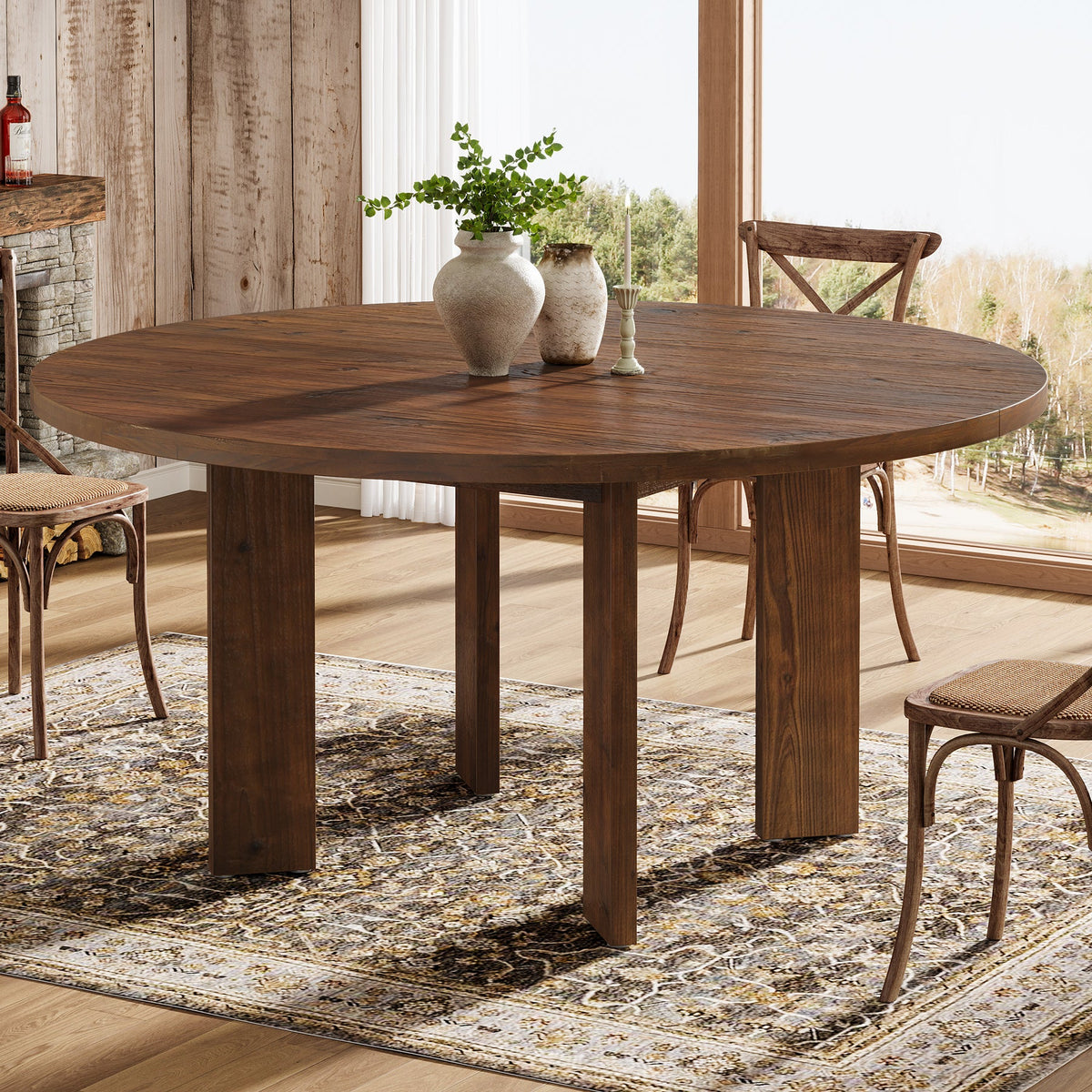 Solid Wood Round Dining Table, 47.24" Farmhouse Kitchen Table for 4-6 People