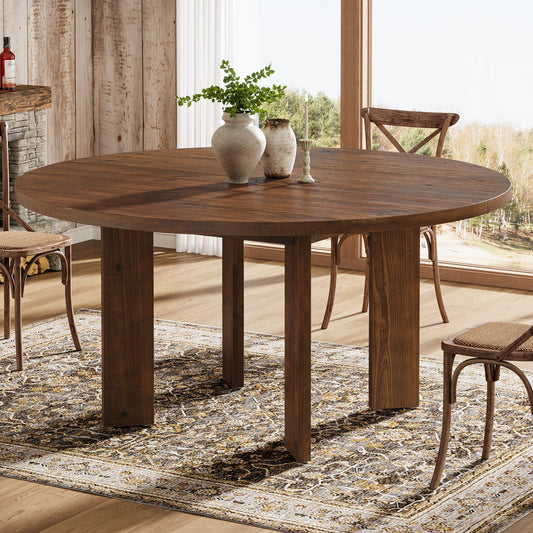Solid Wood Round Dining Table, 47.24" Farmhouse Kitchen Table for 4-6 People