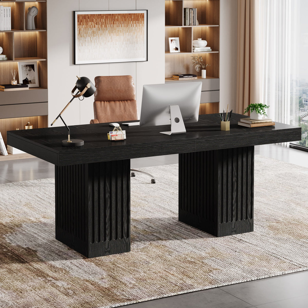 63" Executive Desk, Modern Office Computer Desk with Double Pedestal