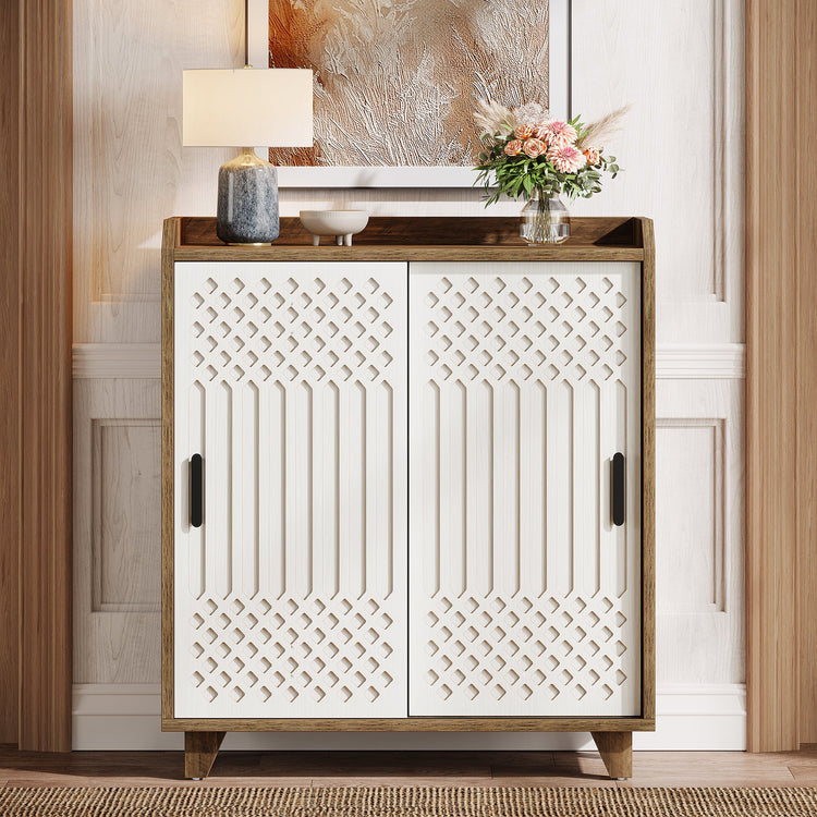 Farmhouse Sideboard Buffet Cabinet with Sliding Doors & Adjustable Shelves