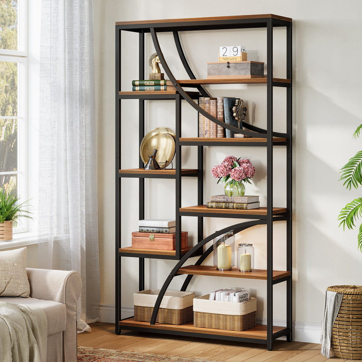 9-Tier Bookcase, 70.87" Industrial Etagere Bookshelf with Open Shelf