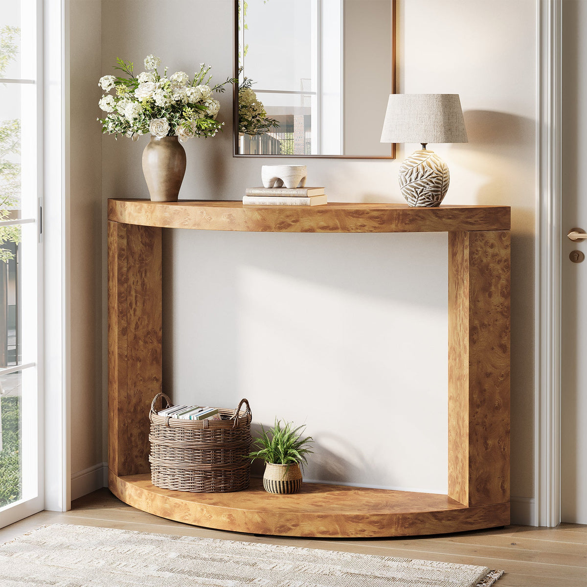 2-Tier Console Table, 47.24" Semi-Moon Entryway Sofa Table