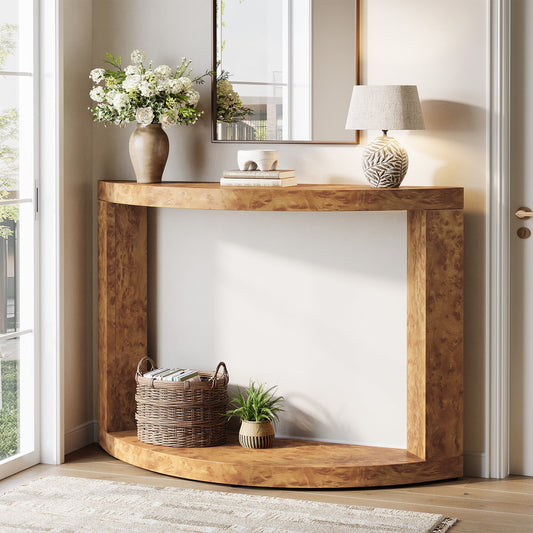 2-Tier Console Table, 47.24" Semi-Moon Entryway Sofa Table