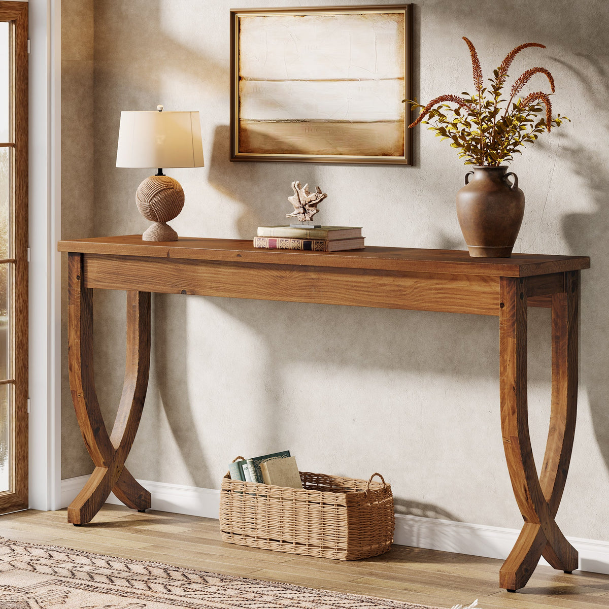 63" Solid Wood Console Table, Farmhouse Entryway Table for Living Room