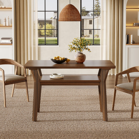 47" Dining Table, 2-Tier Rectangle Kitchen Table with Solid Wood Legs