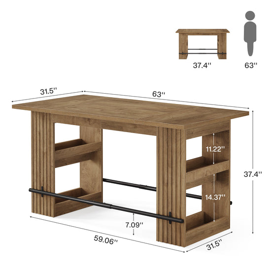 63" Bar Table, Counter Height Pub Dining Table with Storage Shelve Home Bar Units