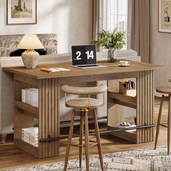 63" Bar Table, Counter Height Pub Dining Table with Storage Shelve Home Bar Units