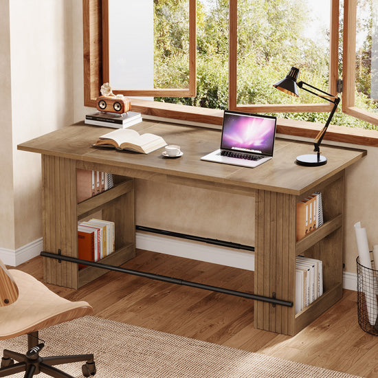 63" Bar Table, Counter Height Pub Dining Table with Storage Shelve Home Bar Units