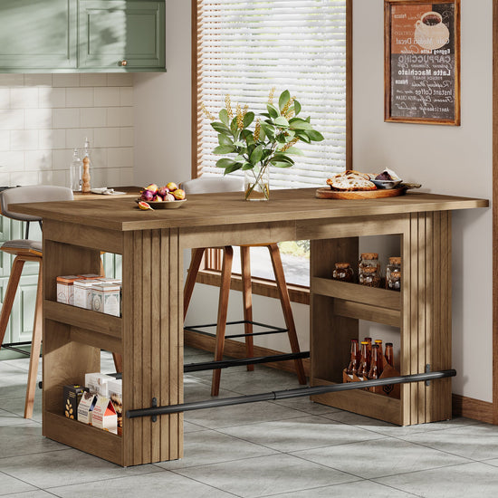 63" Bar Table, Counter Height Pub Dining Table with Storage Shelve Home Bar Units