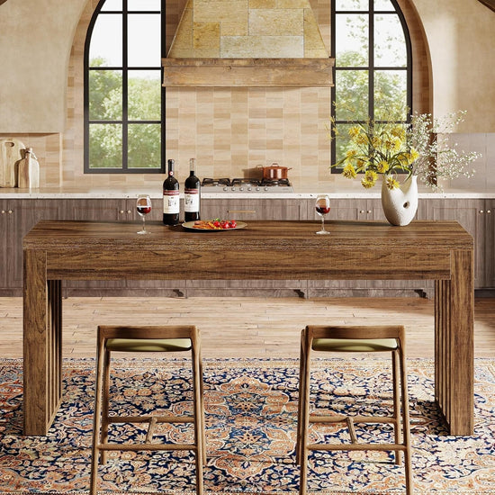 63" Bar Table, Farmhouse Counter Height Pub Dining Table for Bistro