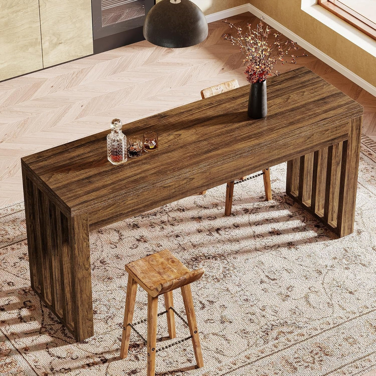 63" Bar Table, Farmhouse Counter Height Pub Dining Table for Bistro