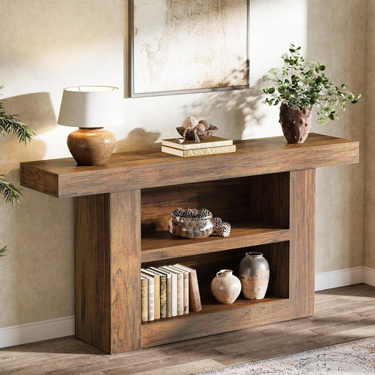 63" Console Table, 3-Tier Farmhouse Entryway Table with U-Shaped Base