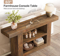 63" Console Table, 3-Tier Farmhouse Entryway Table with U-Shaped Base