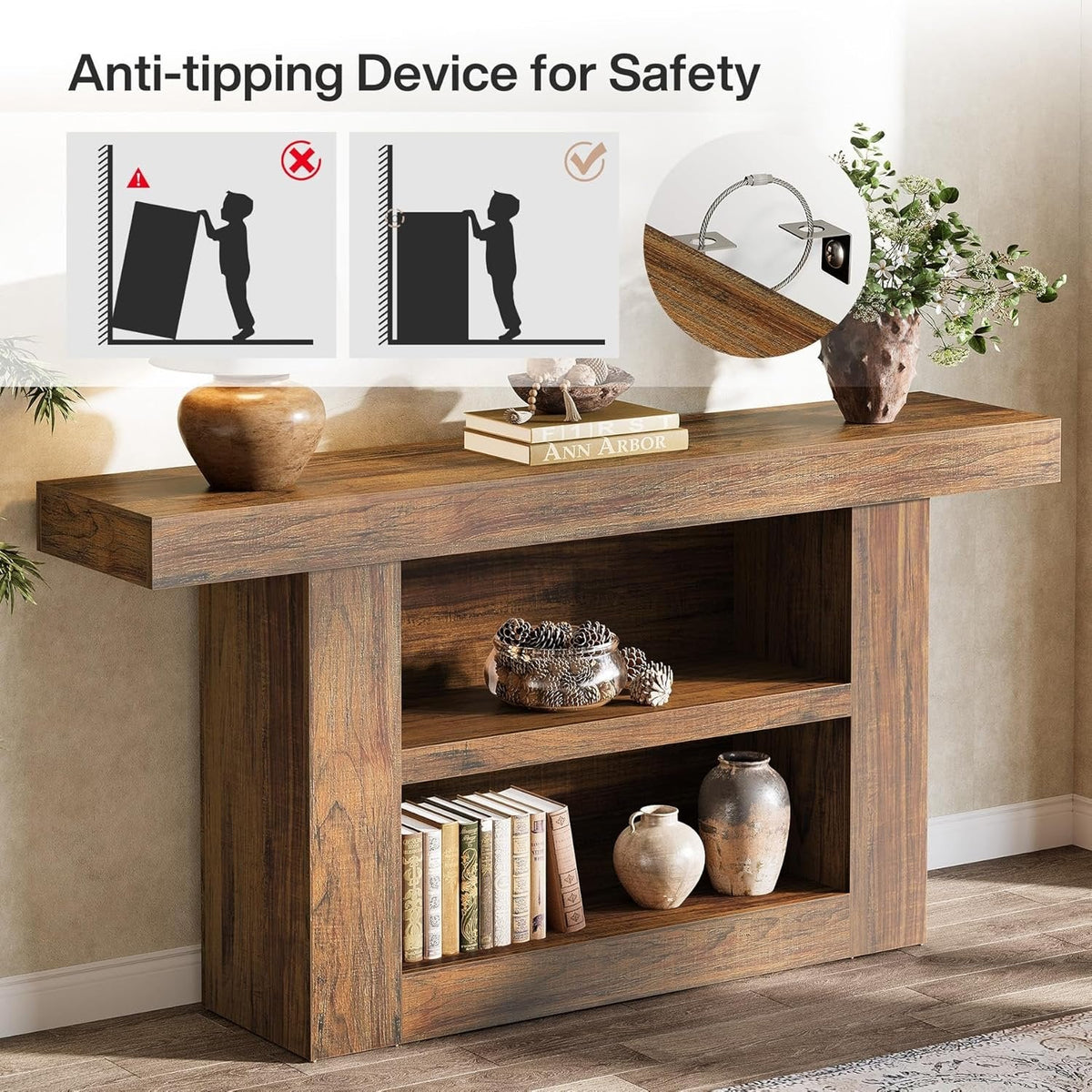 63" Console Table, 3-Tier Farmhouse Entryway Table with U-Shaped Base
