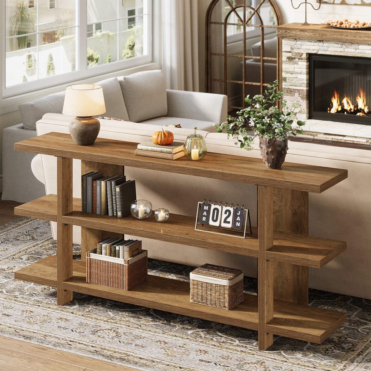 63" Console Table, 3-Tier Narrow Entryway Table Accent Furniture