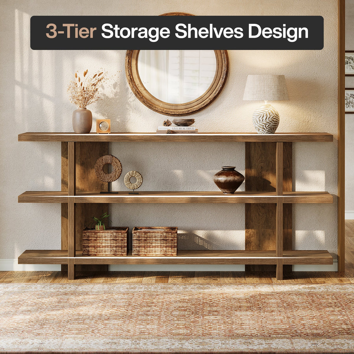 63" Console Table, 3-Tier Narrow Entryway Table Accent Furniture