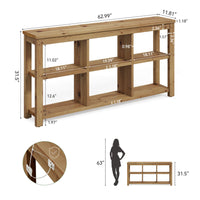 63" Console Table, 3-Tier Solid Wood Sofa Table with 6 Storage Cubes