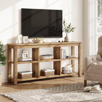 63" Console Table, 3-Tier Solid Wood Sofa Table with 6 Storage Cubes