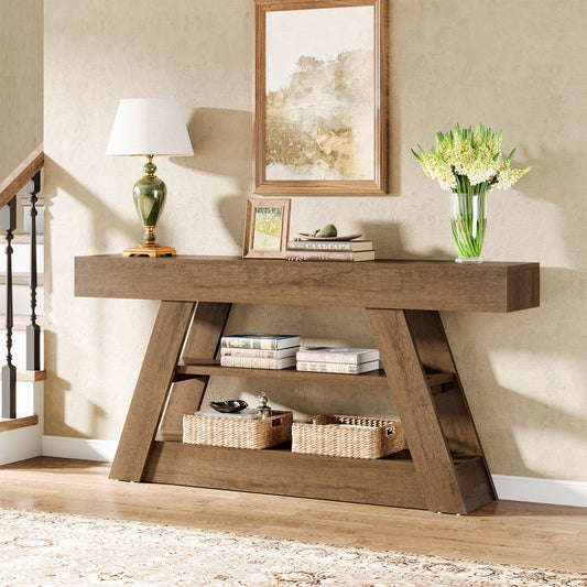 63" Console Table, Entryway Sofa Table with Storage Shelves