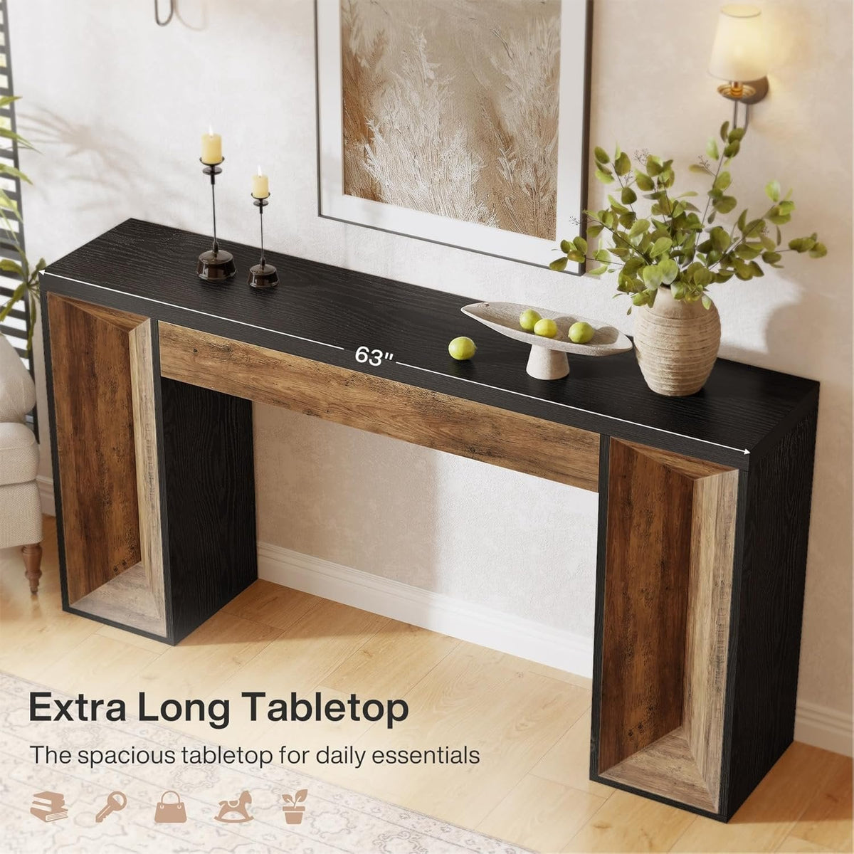 63" Console Table, Farmhouse Entryway Table Sofa Table with Dual-Tone Design