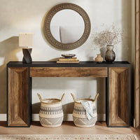 63" Console Table, Farmhouse Entryway Table Sofa Table with Dual-Tone Design