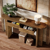 63" Console Table, Farmhouse Oval Curved Entryway Table with 2 Drawers