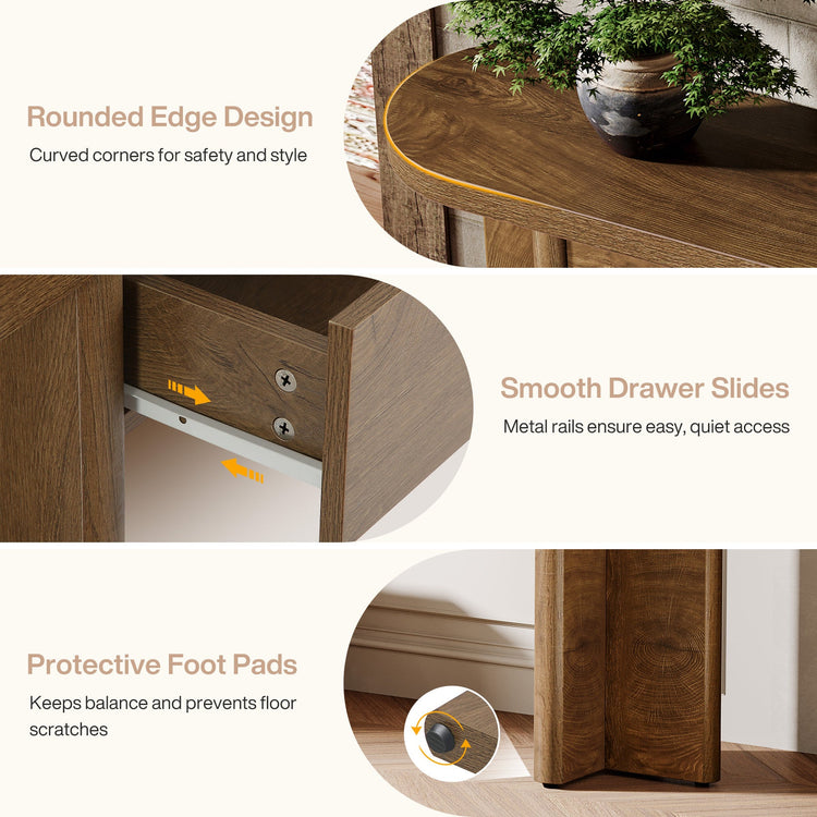 63" Console Table, Farmhouse Oval Curved Entryway Table with 2 Drawers