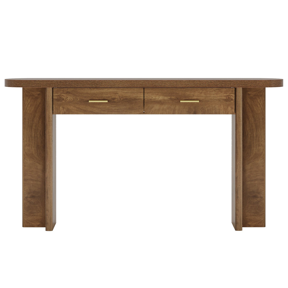 63" Console Table, Farmhouse Oval Curved Entryway Table with 2 Drawers