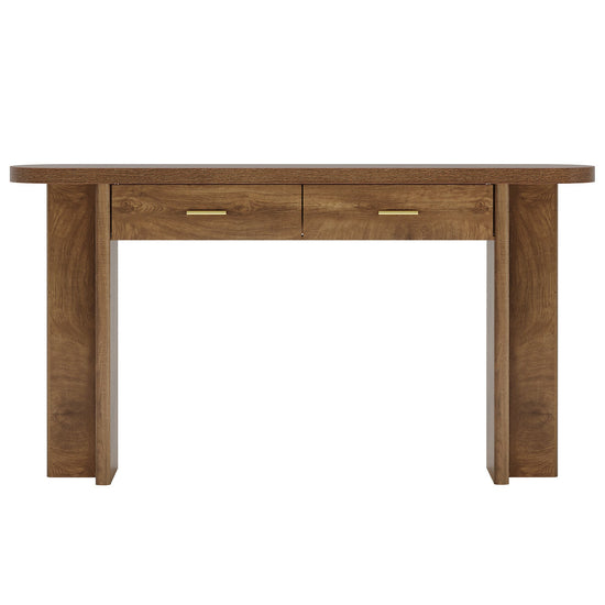 63" Console Table, Farmhouse Oval Curved Entryway Table with 2 Drawers