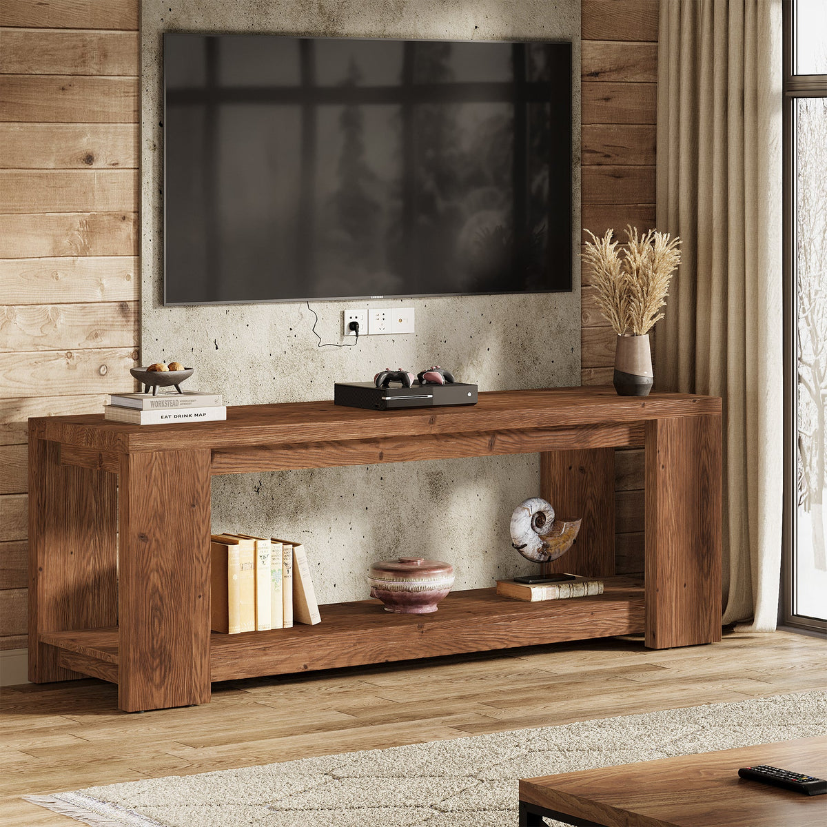 63" Console Table, Farmhouse Wood 2-Tier Entryway Tables for Entrance