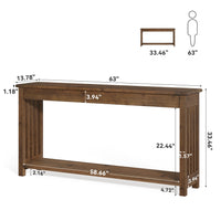 63" Console Table, Farmhouse Wood Entryway Sofa Table with 2-Tier Storage