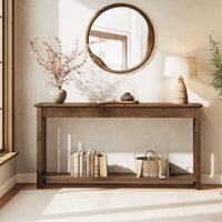 63" Console Table, Farmhouse Wood Entryway Sofa Table with 2-Tier Storage