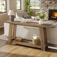 63" Console Table, Farmhouse Wood Sofa Entryway Table with 2-Tier Shelf