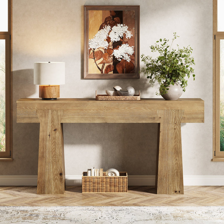 63" Console Table, Solid Wood Entryway Table with Heavy-Duty Frame