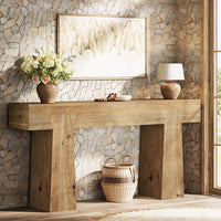 63" Console Table, Solid Wood Entryway Table with Heavy-Duty Frame for Living Room
