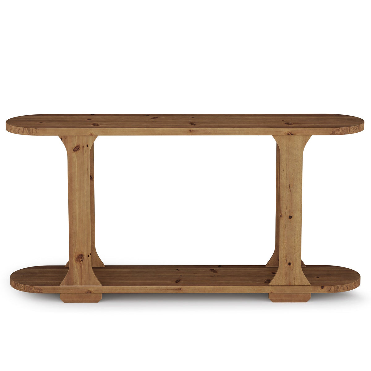 63" Console Table, Solid Wood Oval Curved Sofa Table with 2-Tier Shelf