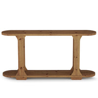 63" Console Table, Solid Wood Oval Curved Sofa Table with 2-Tier Shelf