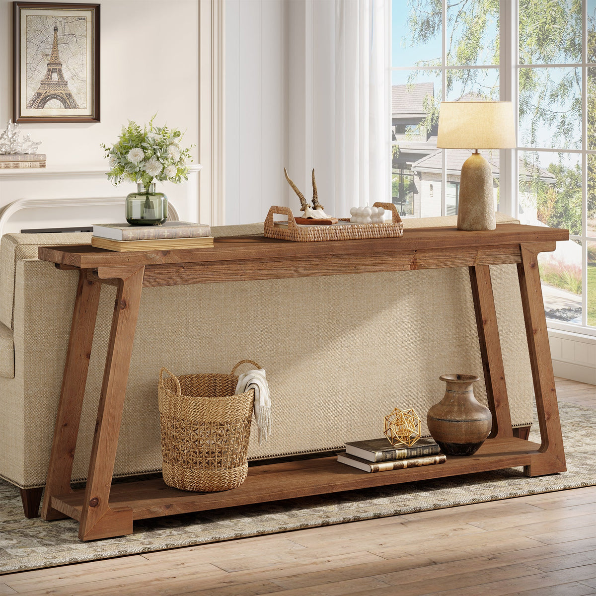 63" Console Table, Wood Sofa Table with 2-Tier Storage for Living Room