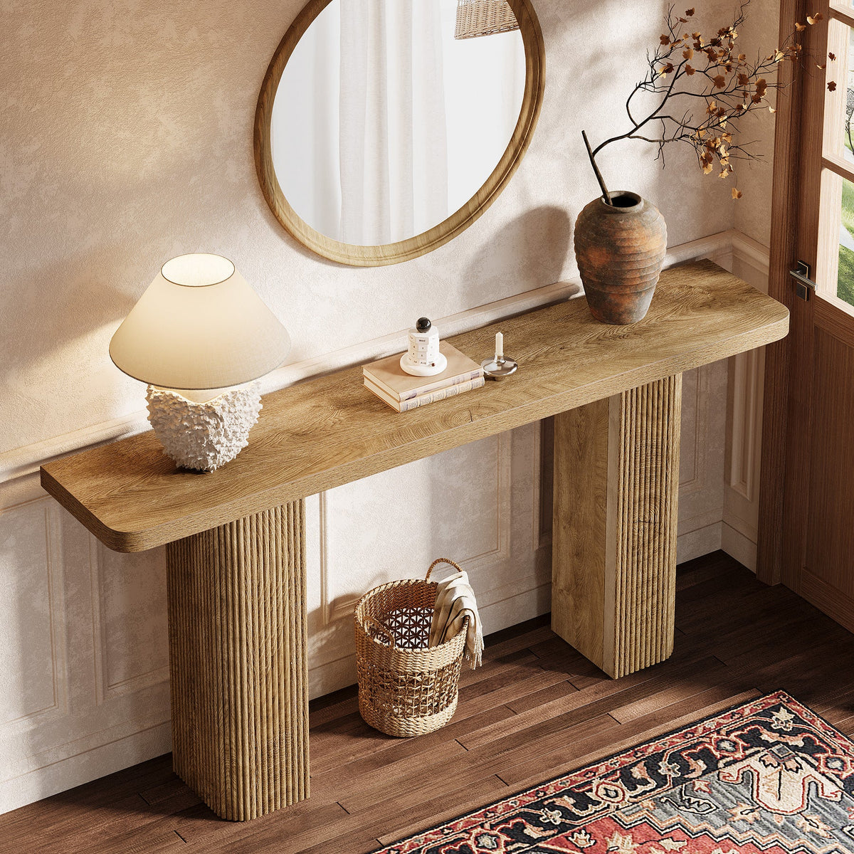 63" Console Table, Wooden Sofa Table Behind Couch Entryway Table