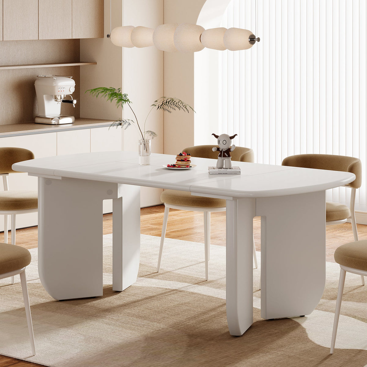 63" Dining Table, Rectangle Kitchen Table with Curved Base for 4-6 Person