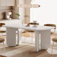 63" Dining Table, Rectangle Kitchen Table with Curved Base for 4-6 Person