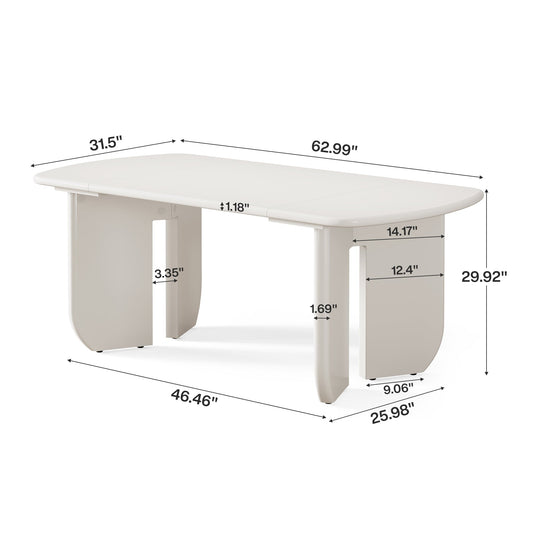 63" Dining Table, Rectangle Kitchen Table with Curved Base for 4-6 Person