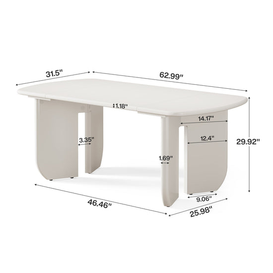 63" Dining Table, Rectangle Kitchen Table with Curved Base for 4-6 Person