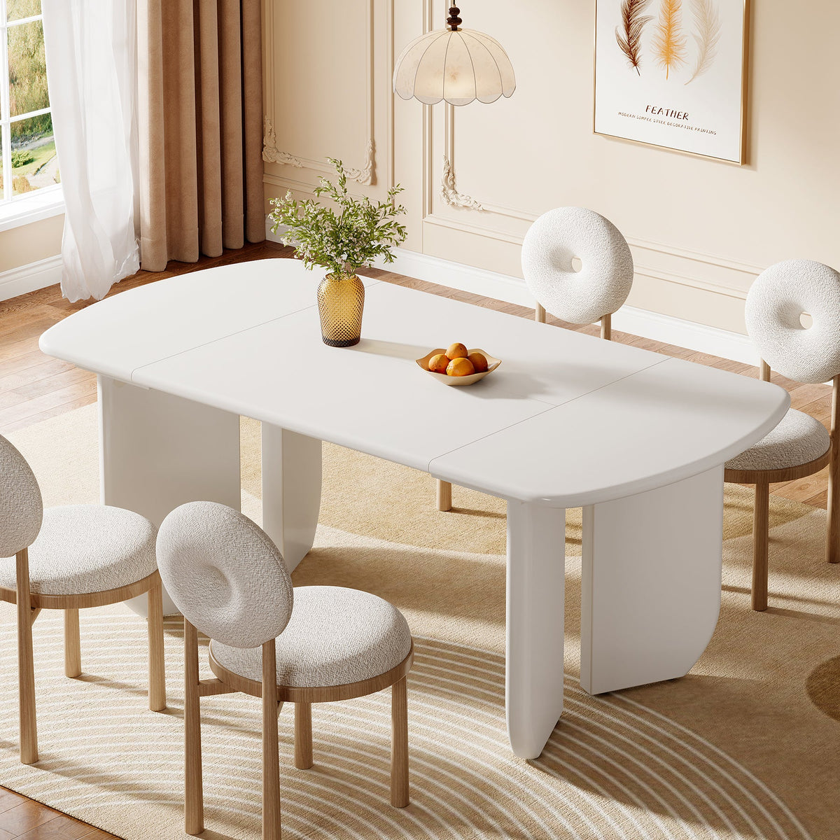 63" Dining Table, Rectangle Kitchen Table with Curved Base for 4-6 Person