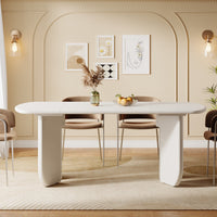 63" Dining Table, Rectangle Kitchen Table with Curved Base for 4-6 Person