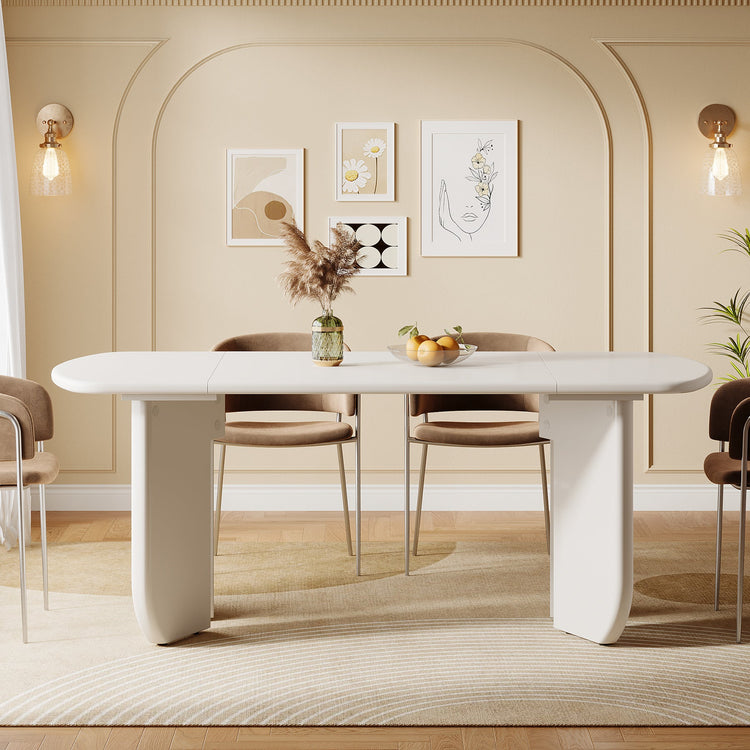 63" Dining Table, Rectangle Kitchen Table with Curved Base for 4-6 Person
