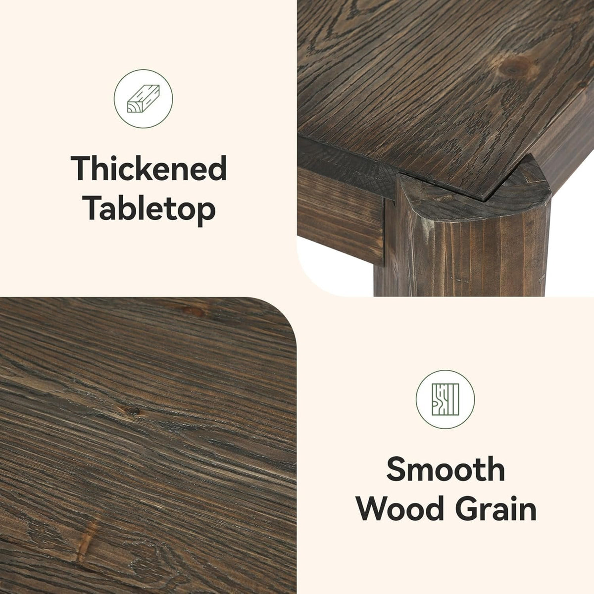63" Dining Table, Solid Wood Kitchen Table with Heavy Duty Legs for 6 People